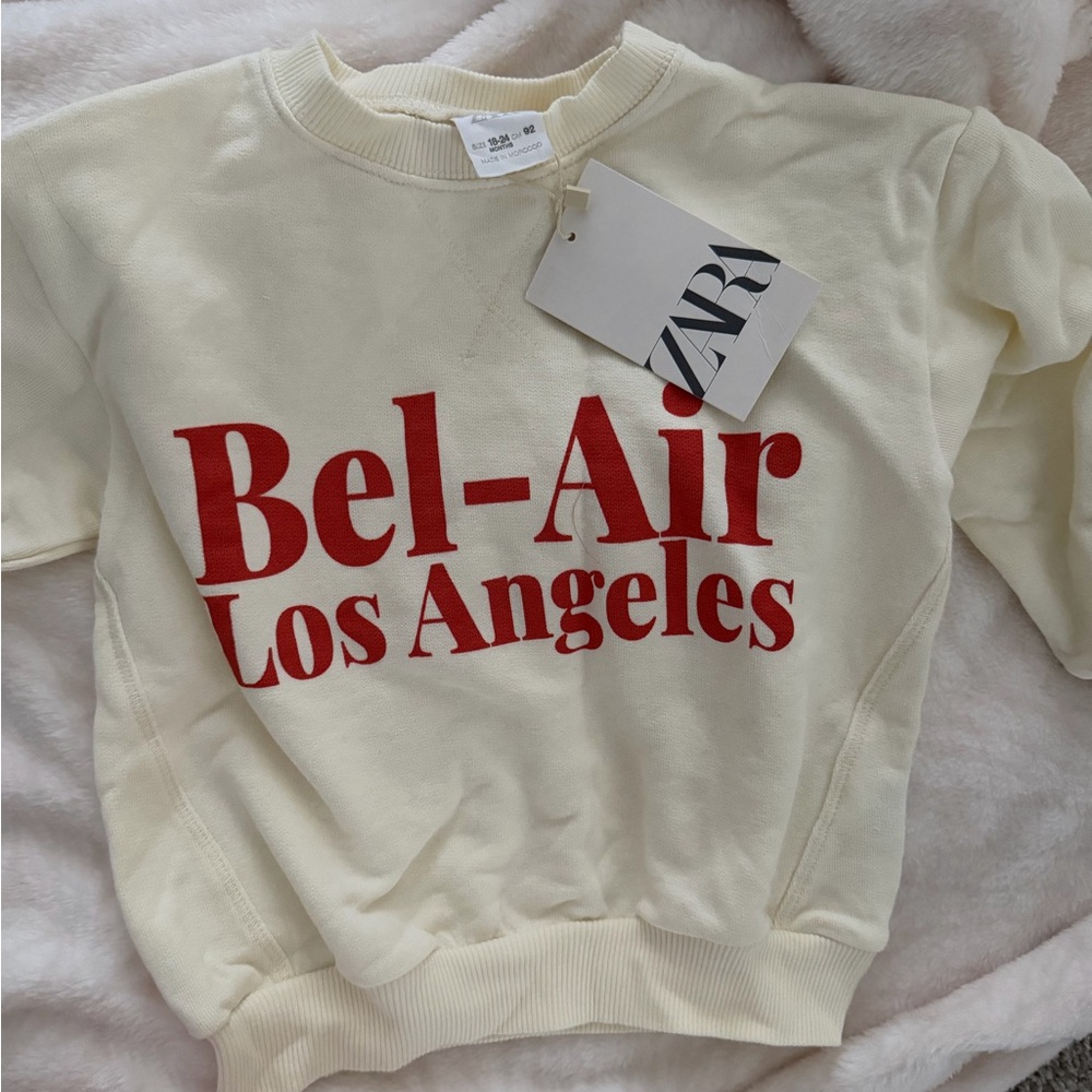 Zara kids Off-White Sweatshirt with Bold Red Text